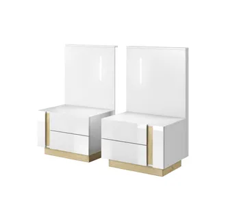 AKL FURNITURE Mesita de noche efecto madera Blanco