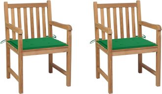 vidaXL Sillas De Jard&iacute;n 2 Uds Madera Maciza De Teca Con Cojines Verdes Vidaxl