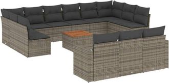 vidaXL Set De Sof&aacute;s De Jard&iacute;n 14 Pzas Con Cojines Rat&aacute;n Sint&eacute;tico Gris Vidaxl