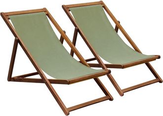 Oviala Juego de 2 tumbonas de acacia FSC con 3 posiciones verde caqui