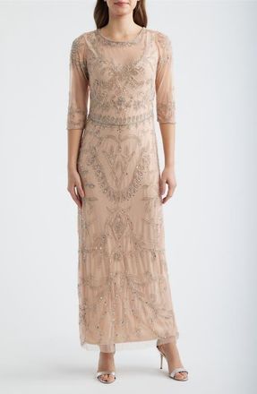 Pisarro Nights Sequin Illusion Gown in Blush at Nordstrom, Size 12
