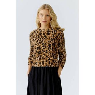 Oui pullover met panterprint camel