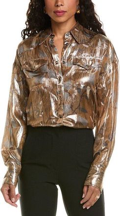 Brunello Cucinelli Womens Metallic Floral Button-Up Shirt, Size M