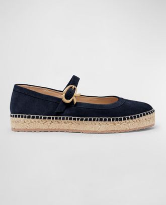 Gianvito Rossi Suede Mary Jane Ballerina Espadrilles