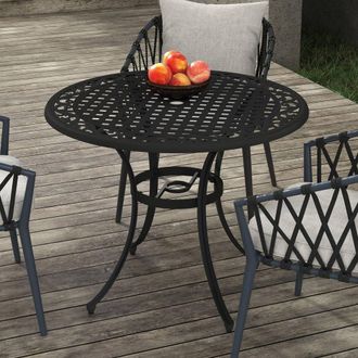 OUTSUNNY Garden Table with Parasol Hole for 2-4, Cast Aluminium Frame in Black