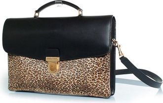 Celine Celine Black Leather Leopard Print Briefcase (Authentic Pre-Loved)