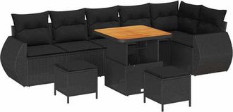 vidaXL Conjunto De Sof&aacute; De Jard&iacute;n 9 Pcs Negro Rattan De Poli&eacute;ster Vidaxl