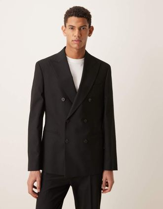 Asos Giacca da abito slim doppiopetto nera-Nero