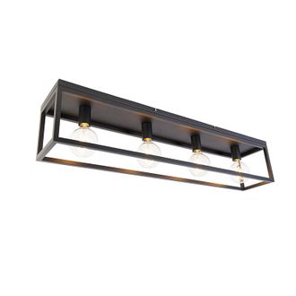 QAZQA Qazqa - Industrial Plaf&oacute;n Industrial Negro 99,5 Cm 4-luces - Cage Acero Rectangular /alargada Adecuado Para Led Max. 4 X 60 Watt