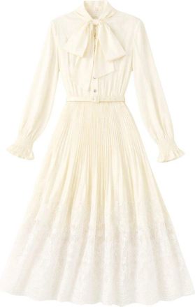 Self Portrait Yellow Satin Lace Midi Dress