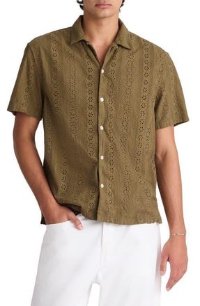 Madewell Short Sleeve Button-Up Shirt in Embroidered Cotton in Olive at Nordstrom, Size Xx-Large