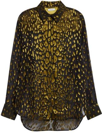 Ferragamo Devor&eacute; Silk Blend Georgette Button-Up Shirt in Expresso/Brasswood at Nordstrom, Size 10 Us