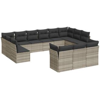 vidaXL Set Sof&aacute;s De Jard&iacute;n Con Cojines 13 Piezas Rat&aacute;n Sint&eacute;tico Gris Vidaxl