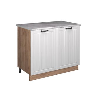 Vicco Mueble Bajo Para Fregadero Fame-line, Blanco Casa De Campo/roble Dorado, 100 Cm, Et M&aacute;rmol, Vicco