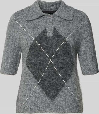 Vero Moda Regular Fit Strick-Poloshirt mit Woll-Anteil Modell BLISS in Mittelgrau, Größe XL