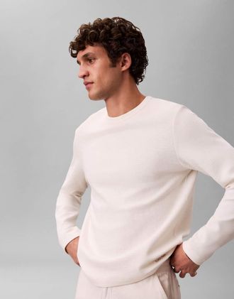 Calvin Klein Jeans T-shirt a maniche lunghe in cotone bianco sporco