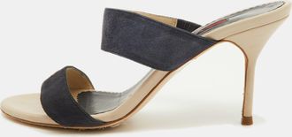 Carolina Herrera Navy Blue Suede Slide Sandals