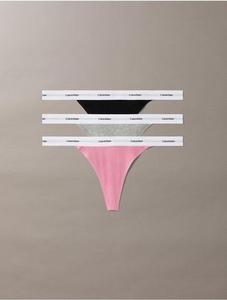 Calvin Klein Womens Cotton Stretch Rib 3-Pack String Thong - Multi - XL