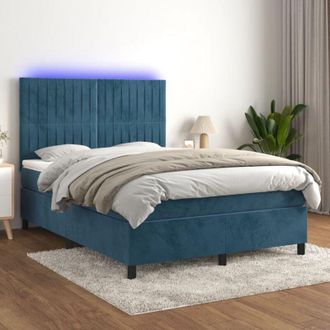 vidaXL Vidaxl - Cama Box Spring Colch&oacute;n Y Led Terciopelo Azul Oscuro 140x190 Cm