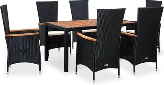 vidaXL Set Comedor De Jard&iacute;n 7 Piezas Rat&aacute;n Sint&eacute;tico Y Madera Negro Vidaxl