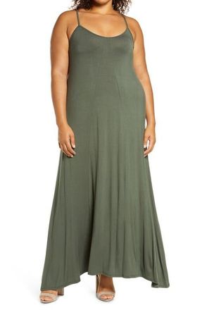 Loveappella A-Line Maxi Dress in Olive at Nordstrom, Size 1X