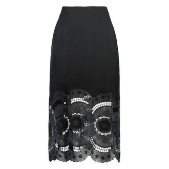 Stella McCartney Broderie Anglaise Satin Midi Rok - Dames - Midirokken - Zwart - S - Katoen - Rokken