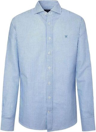 Hackett Overhemden, Heren, Blauw, XL, Katoen, Katoen Linnen Bengal Overhemd