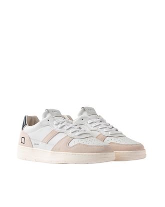 D.A.T.E. Leather and Suede Colorblock Low-Top Sneaker - White