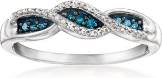 Ross-Simons White and Blue Diamond Twisted Ring in Sterling Silver