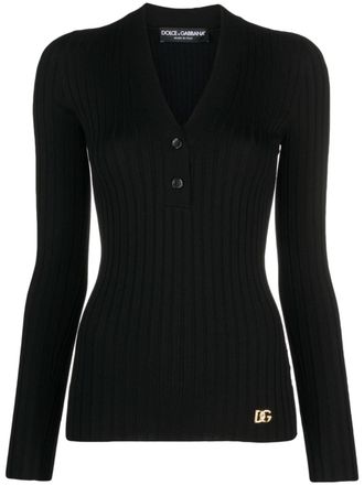 Dolce & Gabbana logo-plaque wool-blend top - Black