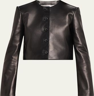 Brandon Maxwell Ryder Leather Cropped Box Jacket