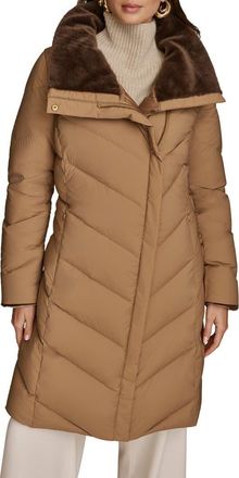 DKNY Water Resistant Chevron Down Puffer Coat in Antique Gold at Nordstrom, Size X-Small