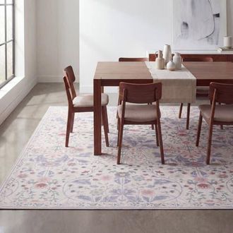 Jonathan Y Designs Primrose Art Nouveau Floral Border Non-Slip Machine-Washable Area Rug in Cream/pink at Nordstrom, Size 3Ft 0In X 5Ft 0In