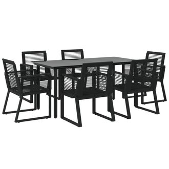 Berkfield Home Decorative 7 Piece Garden Dining Set Black PVC Rattan