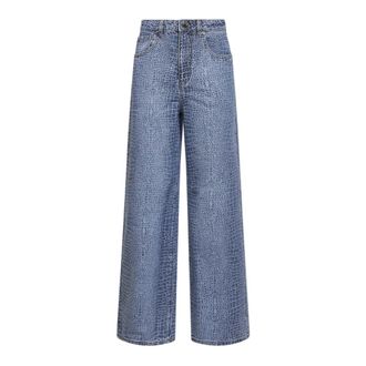 Self Portrait Rhinestone Croc Effect Wide Leg Jeans - Dames - Loose Fit Jeans - Blauw - W25 - Katoen - Jeans