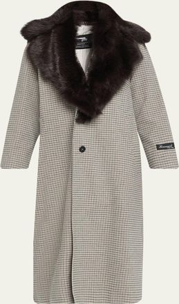 HommeGirls Mac Plaid Check Coat with Removable Shearling Collar