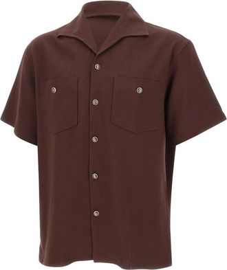 Dr&ocirc;le de Monsieur Notched-collar Short Sleeve Shirt - Heren - Korte mouwen Overhemden - Bruin - S - Overhemden