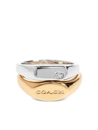 Coach logo plaque ring set of two - women - Brass - 7 - Silver