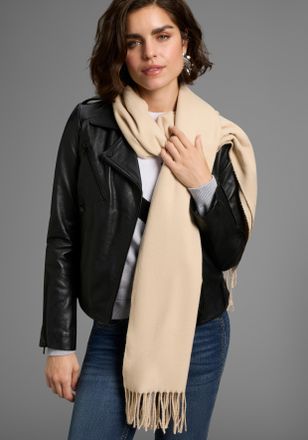 Laura Scott Schal LAURA SCOTT, Damen, beige (creme), Web, Obermaterial: 100% Polyester, unifarben, Modet&uuml;cher Schal, mit modischen Fransen in klassischen Unifarbe