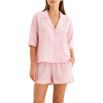 Papinelle Sleepwear Sabine Seersucker Stripe Boxer Short Pajamas in Wild Rose at Nordstrom Rack, Size Small