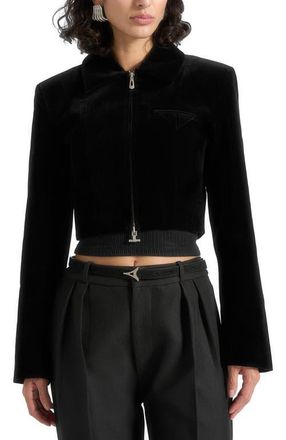 Mani&egrave;re De Voir Adina Velvet Cropped Jacket in Black at Nordstrom, Size 10
