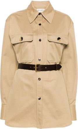 Saint Laurent belted Saharienne shirt - women - Cotton/Calf Leather - 40 - Neutrals