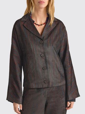 Momoni Blazer corto monopetto a righe in viscosa con rever classico