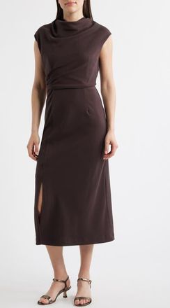 Julia Jordan Cowl Neck Midi Dress in Dark Brown at Nordstrom, Size 16