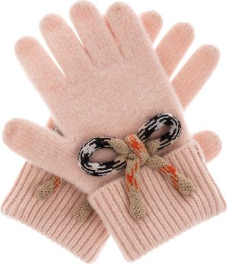 Burberry Accessoires, Dames, Roze, L, Wol, Check Bow Wool Cashmere Gloves