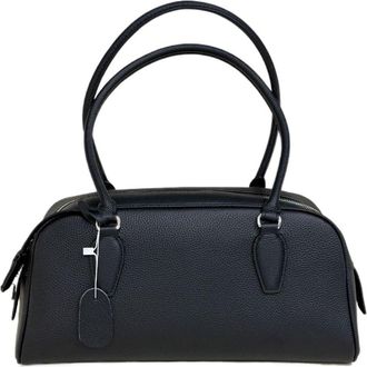 Generic Urban Minimalist Style Womens Bowling Bag Leather Underarm Handbag Double Zipper Soft Cowhide Shoulder(Black with words)