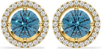 The Diamond Store Ella Blue Lab Diamond 2.45ct Halo Earrings in 18K Yellow Gold - Elara Collection
