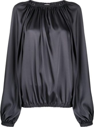 Blanca Vita satin-finish ruched blouse - women - Polyester - 42 - Grey