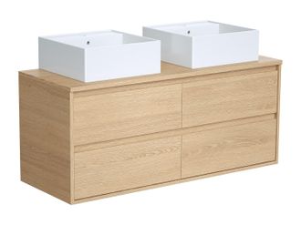 Vente-Unique Mueble de ba&ntilde;o suspendido con doble lavabo - Chapado en roble - 120 - MILIPAM