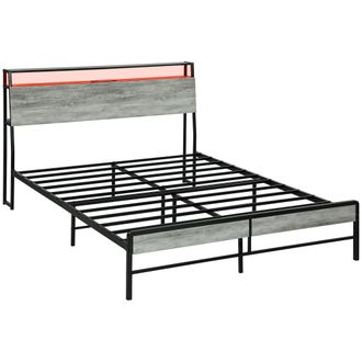 HOMCOM LED Cement Grey Bed Frame with Charging Station - 150 x 200cm | TJ Hughes